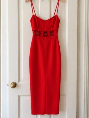 RUMER Red Cutout Ring Detail Midi Dress – Small